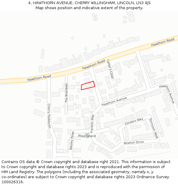 4, HAWTHORN AVENUE, CHERRY WILLINGHAM, LINCOLN, LN3 4JS: Location map and indicative extent of plot