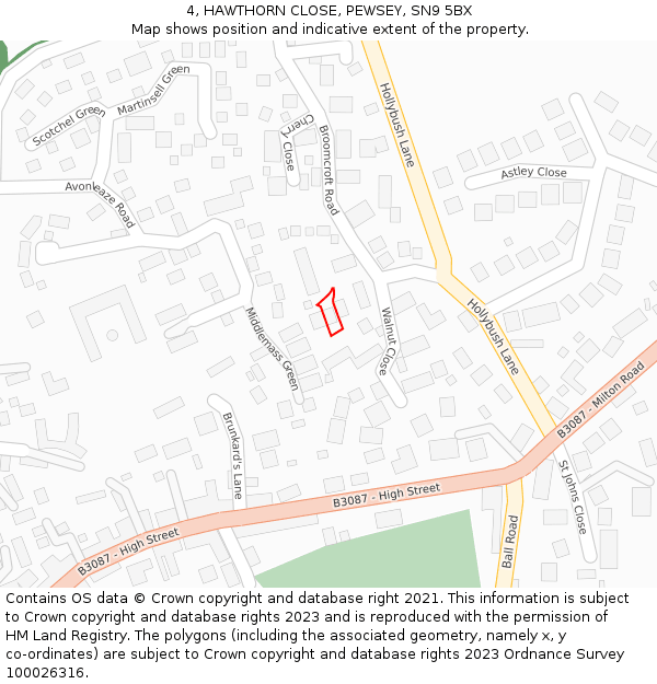 4, HAWTHORN CLOSE, PEWSEY, SN9 5BX: Location map and indicative extent of plot