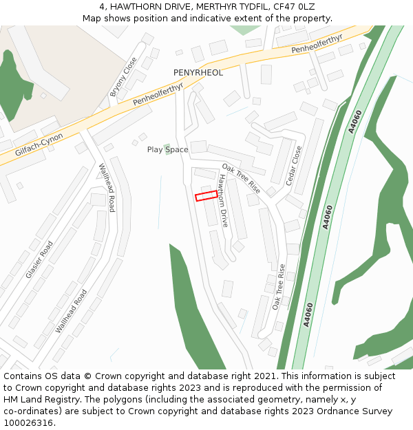 4, HAWTHORN DRIVE, MERTHYR TYDFIL, CF47 0LZ: Location map and indicative extent of plot