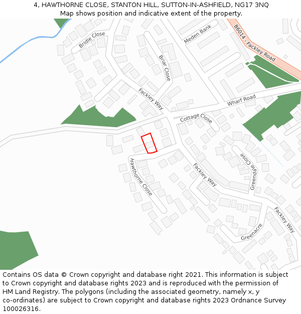 4, HAWTHORNE CLOSE, STANTON HILL, SUTTON-IN-ASHFIELD, NG17 3NQ: Location map and indicative extent of plot
