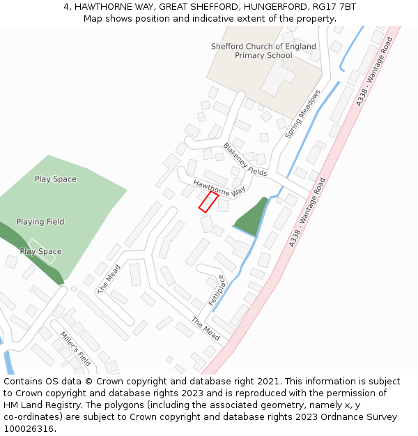 4, HAWTHORNE WAY, GREAT SHEFFORD, HUNGERFORD, RG17 7BT: Location map and indicative extent of plot