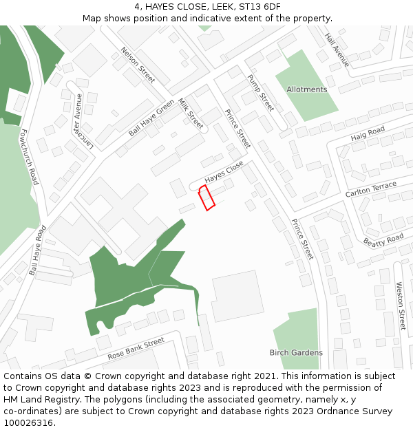 4, HAYES CLOSE, LEEK, ST13 6DF: Location map and indicative extent of plot