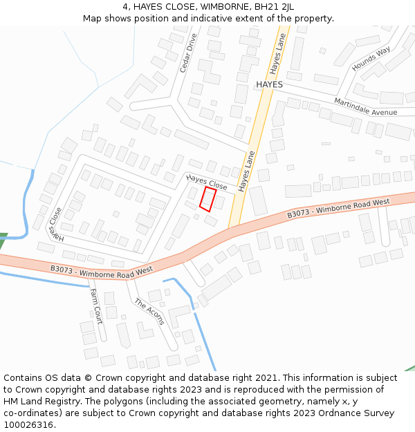 4, HAYES CLOSE, WIMBORNE, BH21 2JL: Location map and indicative extent of plot