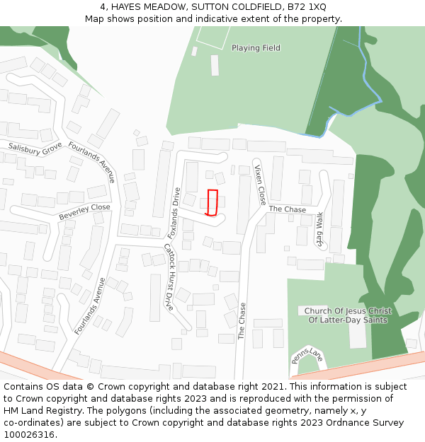 4, HAYES MEADOW, SUTTON COLDFIELD, B72 1XQ: Location map and indicative extent of plot