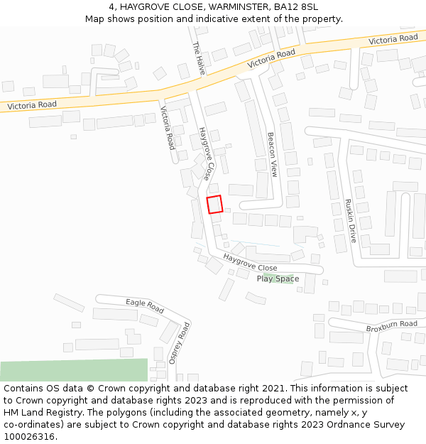 4, HAYGROVE CLOSE, WARMINSTER, BA12 8SL: Location map and indicative extent of plot