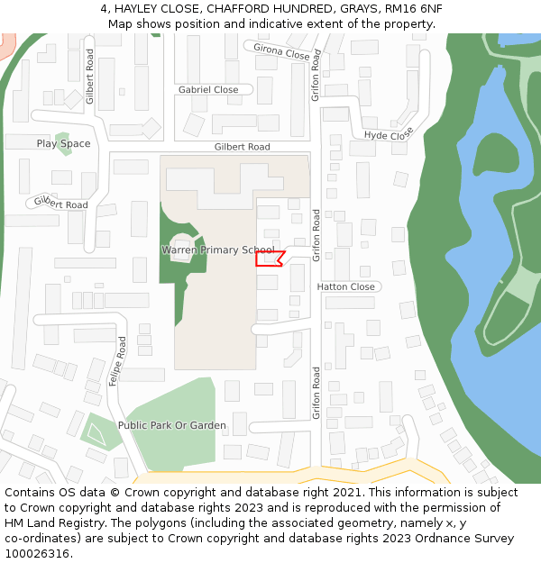 4, HAYLEY CLOSE, CHAFFORD HUNDRED, GRAYS, RM16 6NF: Location map and indicative extent of plot