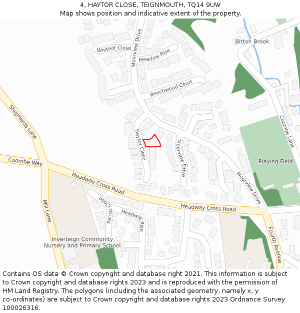 4, HAYTOR CLOSE, TEIGNMOUTH, TQ14 9UW: Location map and indicative extent of plot