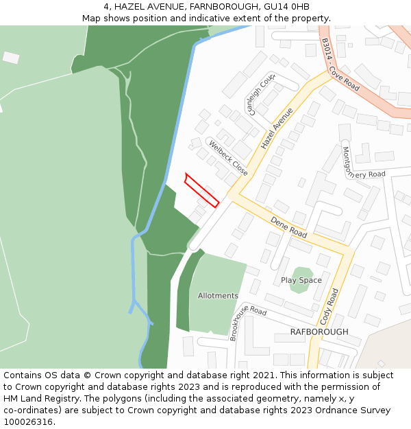 4, HAZEL AVENUE, FARNBOROUGH, GU14 0HB: Location map and indicative extent of plot