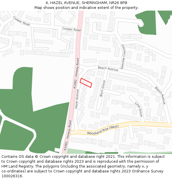 4, HAZEL AVENUE, SHERINGHAM, NR26 8PB: Location map and indicative extent of plot