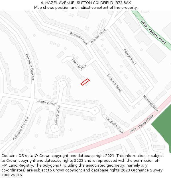 4, HAZEL AVENUE, SUTTON COLDFIELD, B73 5AX: Location map and indicative extent of plot