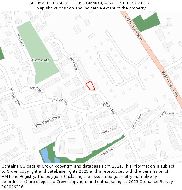 4, HAZEL CLOSE, COLDEN COMMON, WINCHESTER, SO21 1DL: Location map and indicative extent of plot