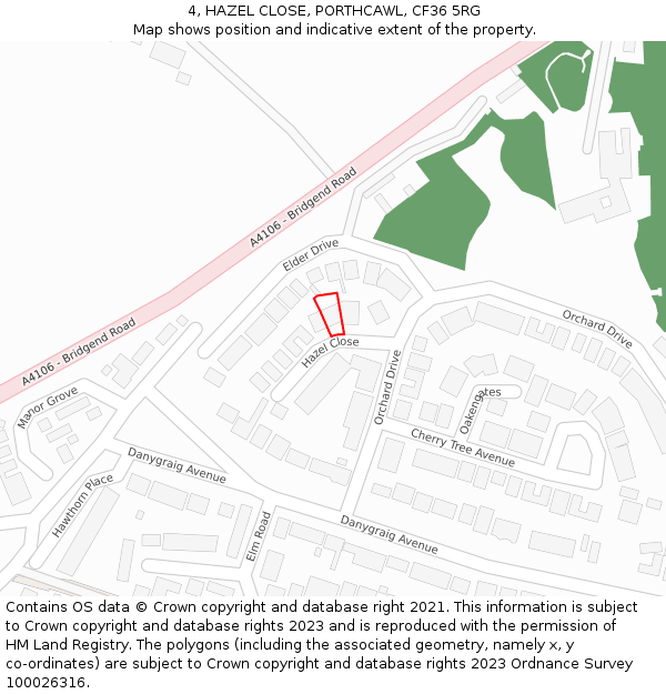 4, HAZEL CLOSE, PORTHCAWL, CF36 5RG: Location map and indicative extent of plot