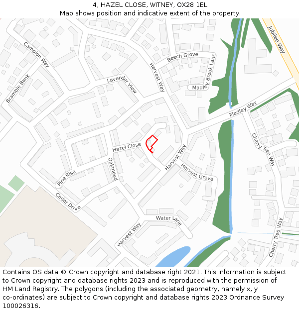 4, HAZEL CLOSE, WITNEY, OX28 1EL: Location map and indicative extent of plot