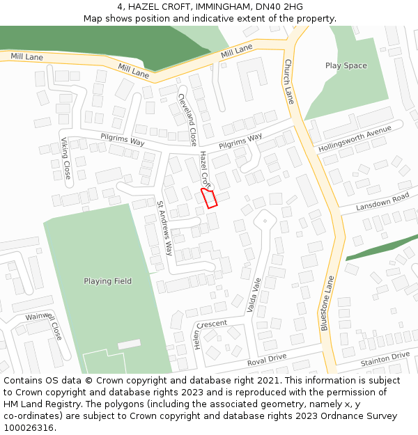 4, HAZEL CROFT, IMMINGHAM, DN40 2HG: Location map and indicative extent of plot