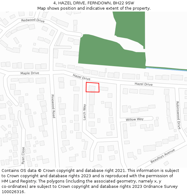 4, HAZEL DRIVE, FERNDOWN, BH22 9SW: Location map and indicative extent of plot