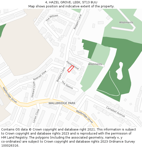 4, HAZEL GROVE, LEEK, ST13 8UU: Location map and indicative extent of plot