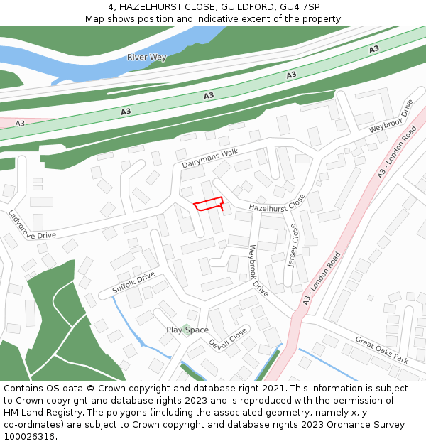 4, HAZELHURST CLOSE, GUILDFORD, GU4 7SP: Location map and indicative extent of plot