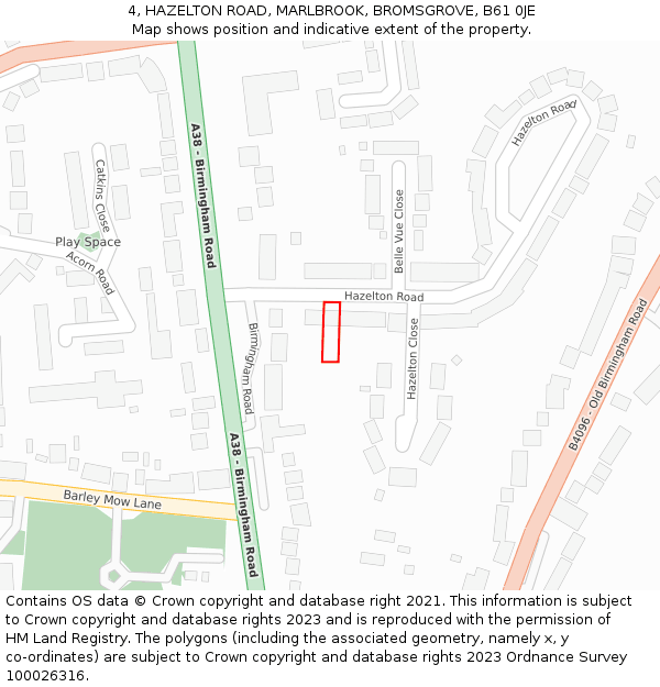 4, HAZELTON ROAD, MARLBROOK, BROMSGROVE, B61 0JE: Location map and indicative extent of plot