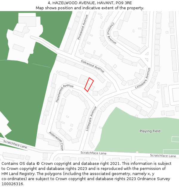 4, HAZELWOOD AVENUE, HAVANT, PO9 3RE: Location map and indicative extent of plot