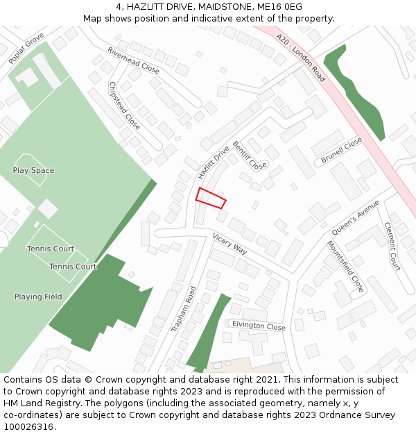 4, HAZLITT DRIVE, MAIDSTONE, ME16 0EG: Location map and indicative extent of plot