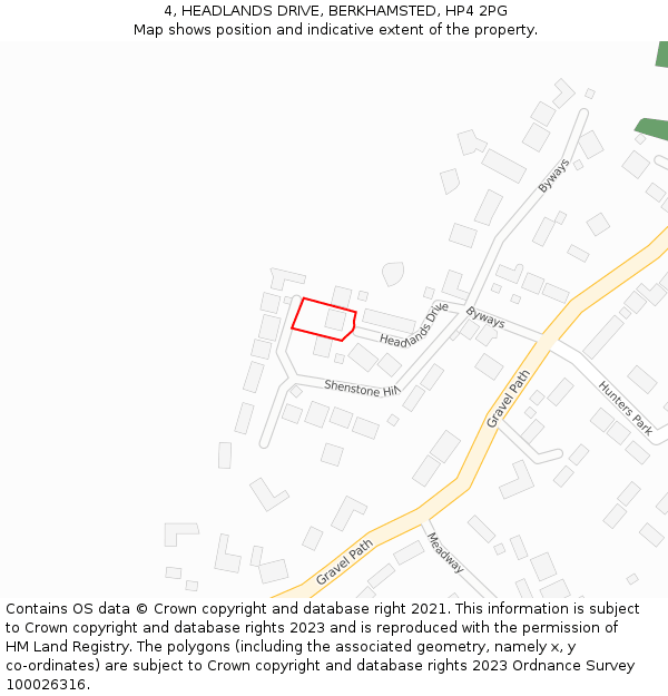 4, HEADLANDS DRIVE, BERKHAMSTED, HP4 2PG: Location map and indicative extent of plot