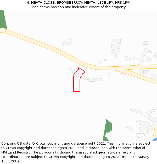 4, HEATH CLOSE, BROMSBERROW HEATH, LEDBURY, HR8 1PW: Location map and indicative extent of plot