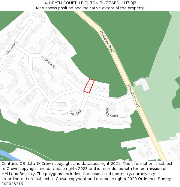 4, HEATH COURT, LEIGHTON BUZZARD, LU7 3JR: Location map and indicative extent of plot