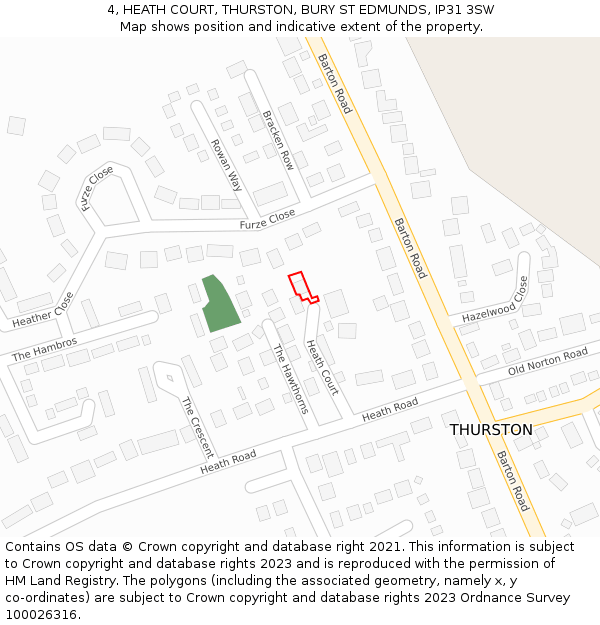 4, HEATH COURT, THURSTON, BURY ST EDMUNDS, IP31 3SW: Location map and indicative extent of plot