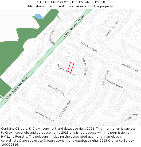 4, HEATH FARM CLOSE, FERNDOWN, BH22 8JP: Location map and indicative extent of plot