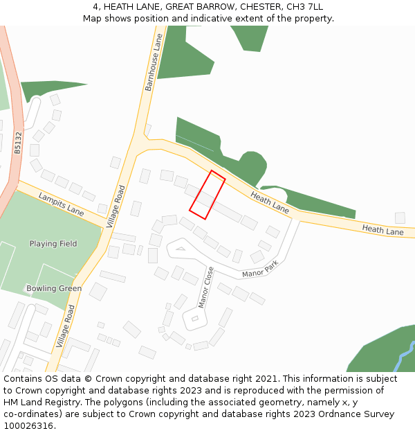 4, HEATH LANE, GREAT BARROW, CHESTER, CH3 7LL: Location map and indicative extent of plot