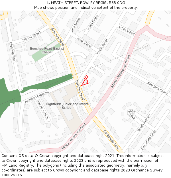 4, HEATH STREET, ROWLEY REGIS, B65 0DG: Location map and indicative extent of plot