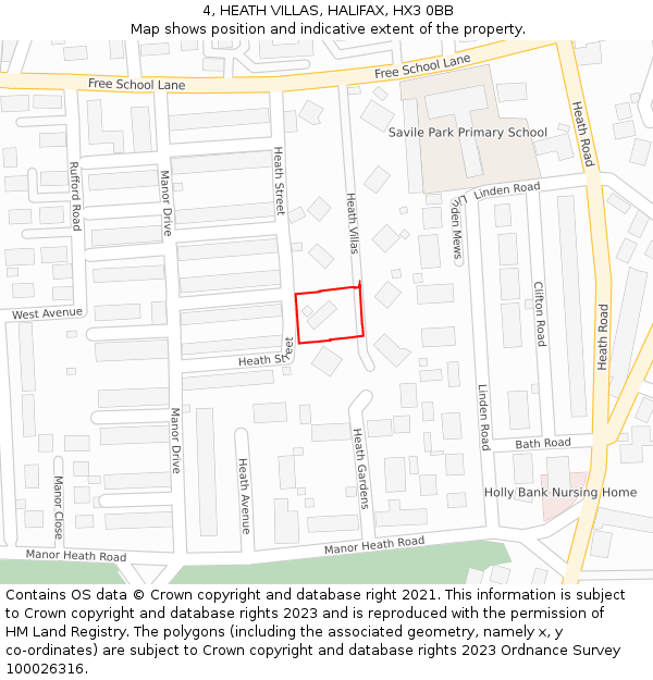 4, HEATH VILLAS, HALIFAX, HX3 0BB: Location map and indicative extent of plot