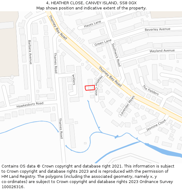 4, HEATHER CLOSE, CANVEY ISLAND, SS8 0GX: Location map and indicative extent of plot