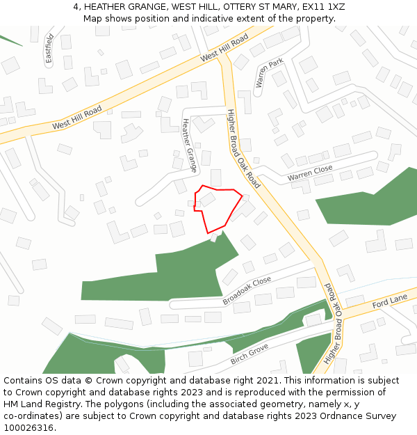 4, HEATHER GRANGE, WEST HILL, OTTERY ST MARY, EX11 1XZ: Location map and indicative extent of plot