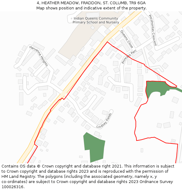 4, HEATHER MEADOW, FRADDON, ST. COLUMB, TR9 6GA: Location map and indicative extent of plot