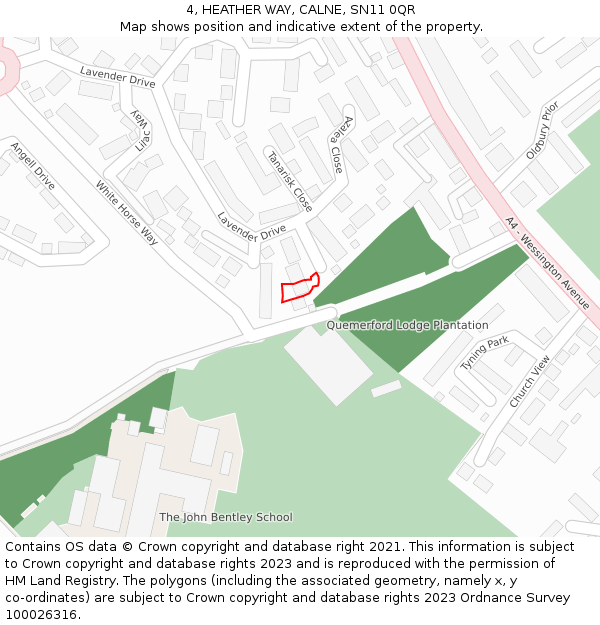 4, HEATHER WAY, CALNE, SN11 0QR: Location map and indicative extent of plot