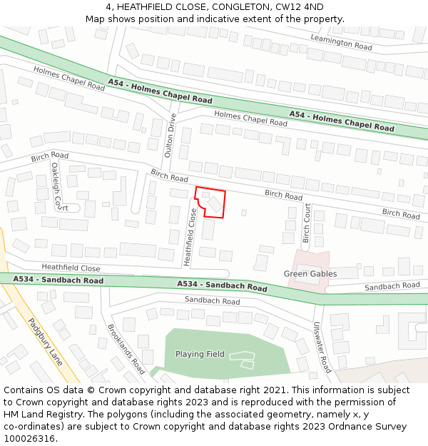 4, HEATHFIELD CLOSE, CONGLETON, CW12 4ND: Location map and indicative extent of plot
