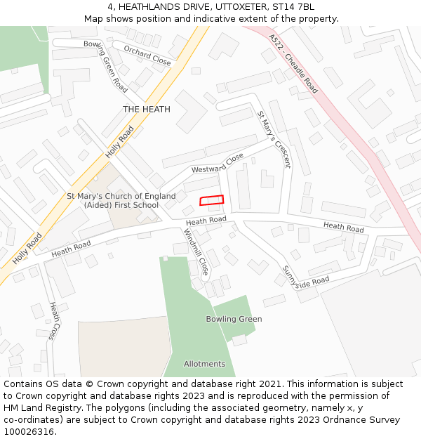 4, HEATHLANDS DRIVE, UTTOXETER, ST14 7BL: Location map and indicative extent of plot