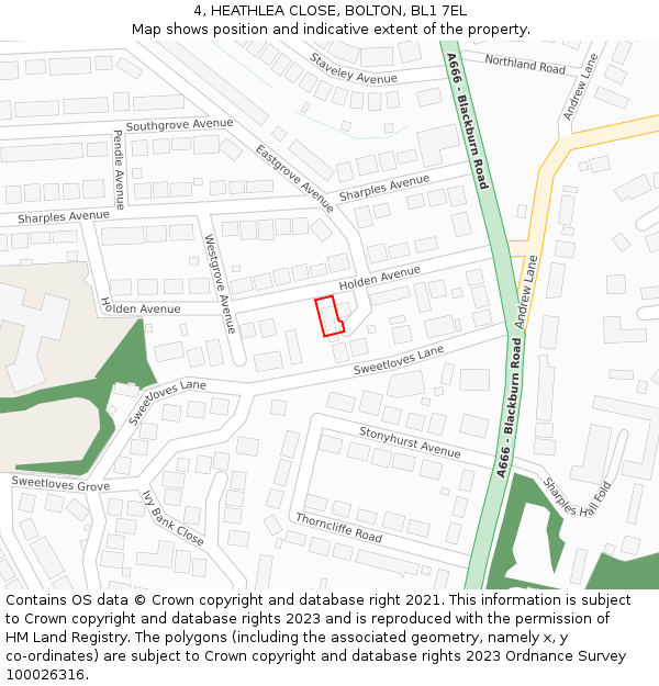 4, HEATHLEA CLOSE, BOLTON, BL1 7EL: Location map and indicative extent of plot