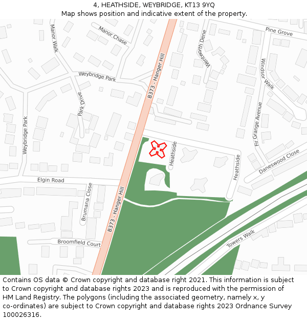 4, HEATHSIDE, WEYBRIDGE, KT13 9YQ: Location map and indicative extent of plot