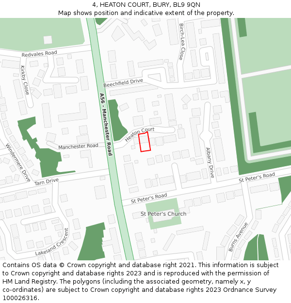 4, HEATON COURT, BURY, BL9 9QN: Location map and indicative extent of plot