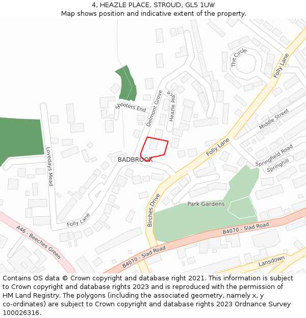 4, HEAZLE PLACE, STROUD, GL5 1UW: Location map and indicative extent of plot