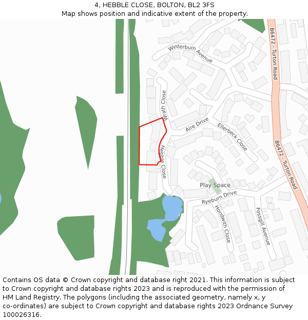 4, HEBBLE CLOSE, BOLTON, BL2 3FS: Location map and indicative extent of plot