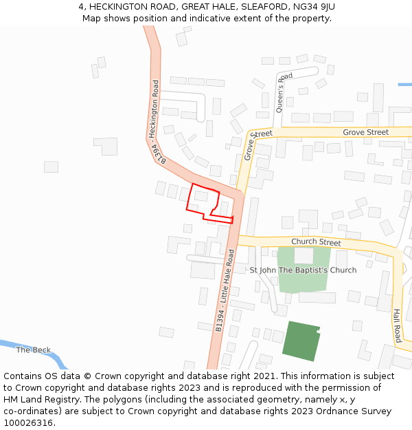 4, HECKINGTON ROAD, GREAT HALE, SLEAFORD, NG34 9JU: Location map and indicative extent of plot
