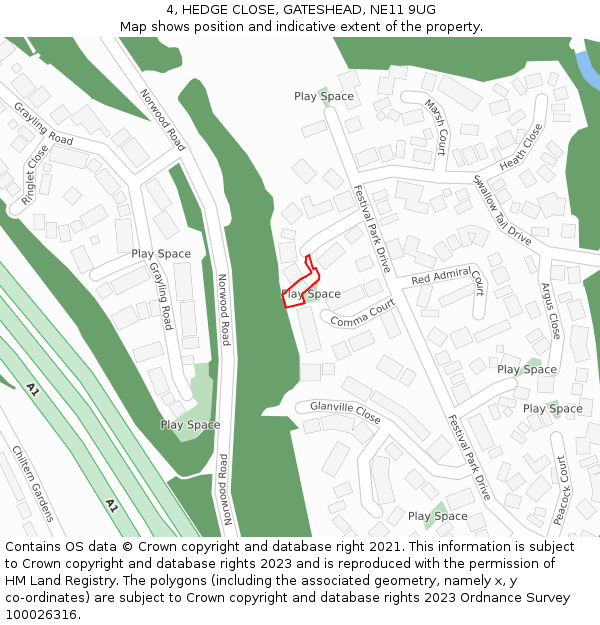 4, HEDGE CLOSE, GATESHEAD, NE11 9UG: Location map and indicative extent of plot