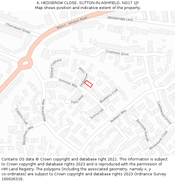 4, HEDGEROW CLOSE, SUTTON-IN-ASHFIELD, NG17 1JY: Location map and indicative extent of plot