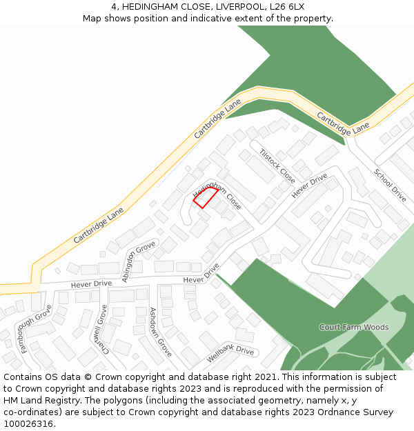 4, HEDINGHAM CLOSE, LIVERPOOL, L26 6LX: Location map and indicative extent of plot