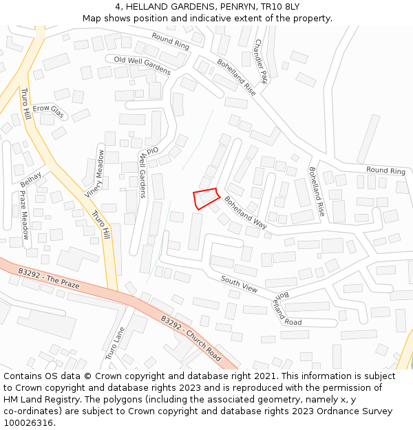 4, HELLAND GARDENS, PENRYN, TR10 8LY: Location map and indicative extent of plot