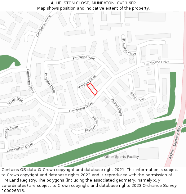 4, HELSTON CLOSE, NUNEATON, CV11 6FP: Location map and indicative extent of plot