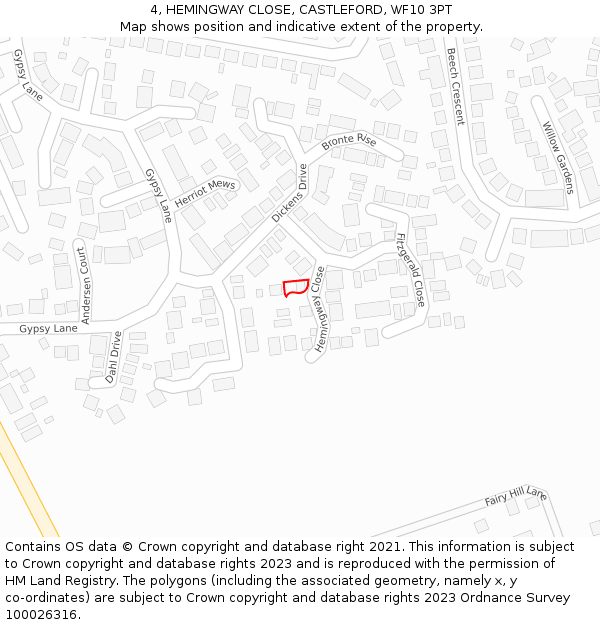 4, HEMINGWAY CLOSE, CASTLEFORD, WF10 3PT: Location map and indicative extent of plot